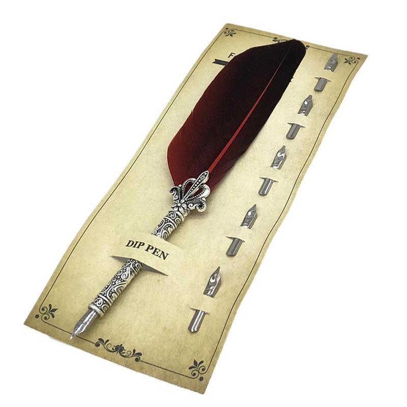 Retro Calligraphy Feather Quill Writing Ink Pen – RED - 9 Inch Retro Calligraphy Feather Quill Writing Ink Pen – RED - 9 Inch